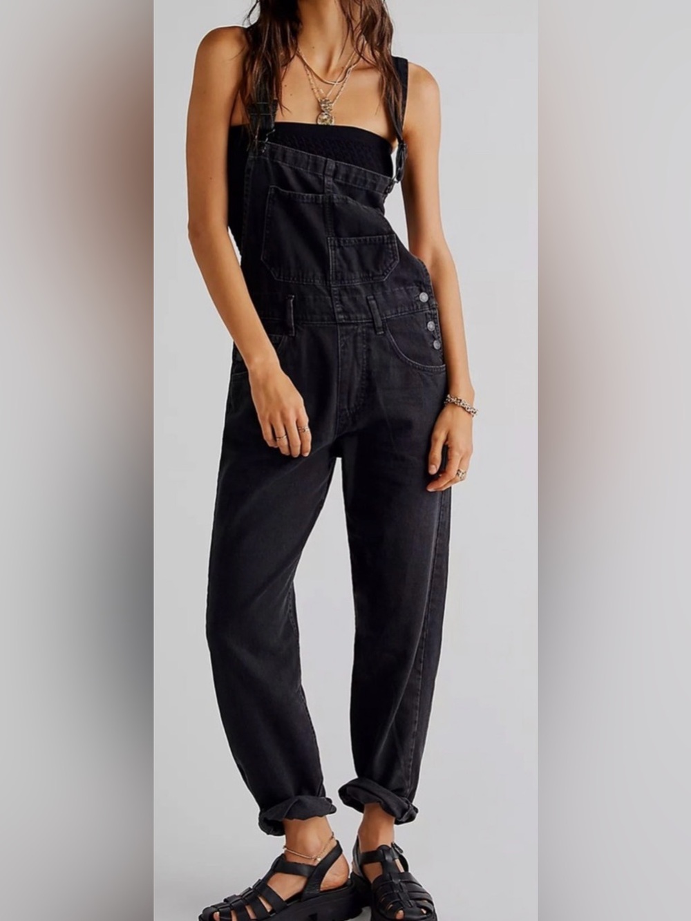 We The Free Free People Ziggy Denim Overalls Washed Black XS